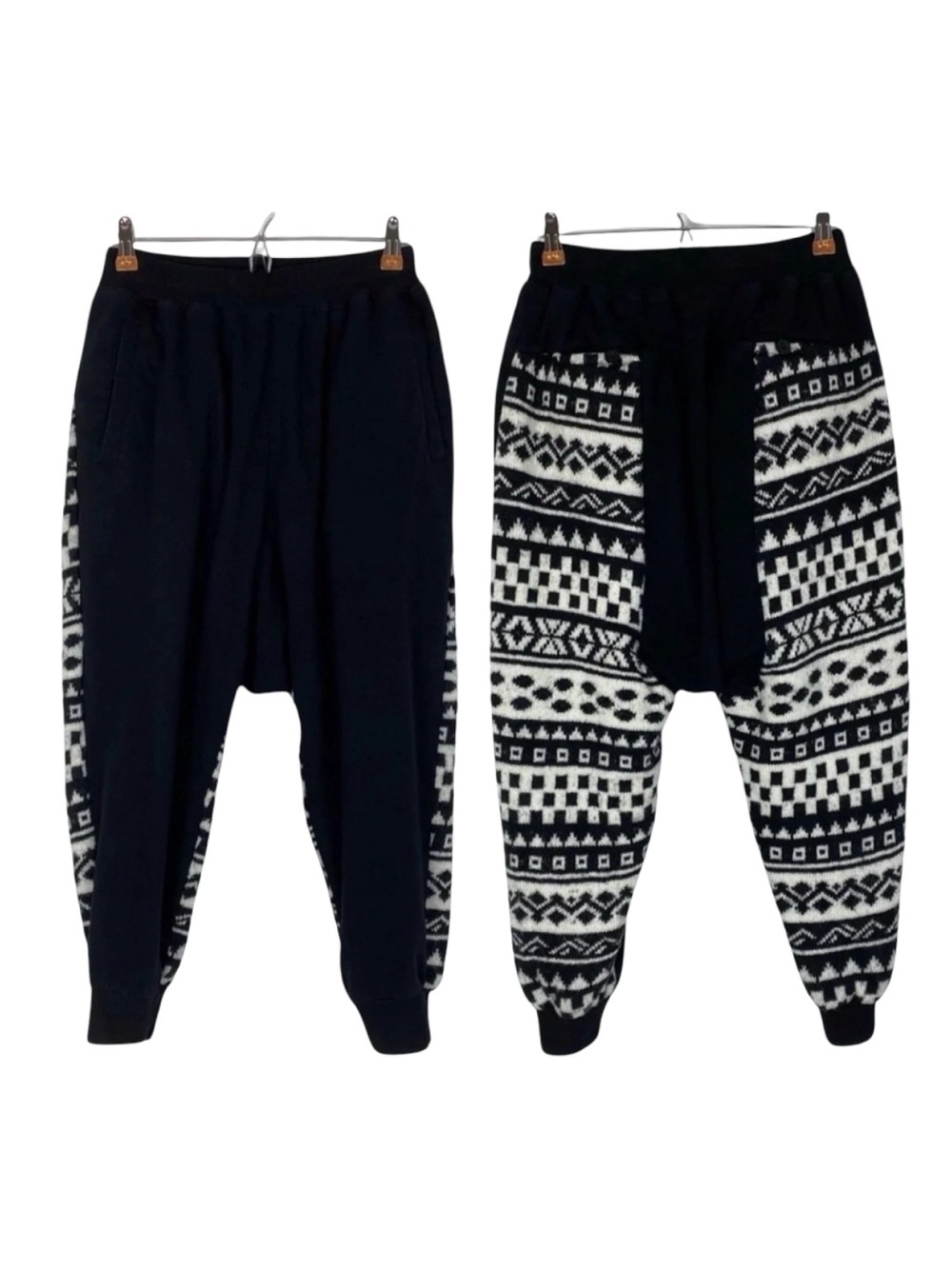 KTZ Harem Pants Mens Small Drop Crotch Track Pants Joggers Tribal Black White
